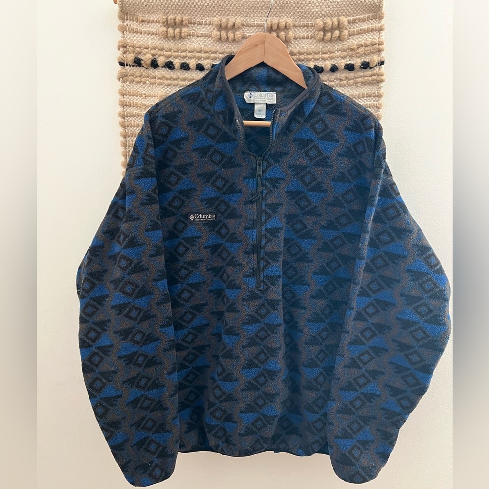 Vintage Y2K Columbia Men's Aztec Patterned Half Zip Fleece